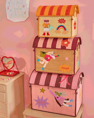 Medium Raffia Kurv 'Pink Helt'
