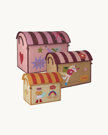 Medium Raffia Kurv 'Pink Helt'