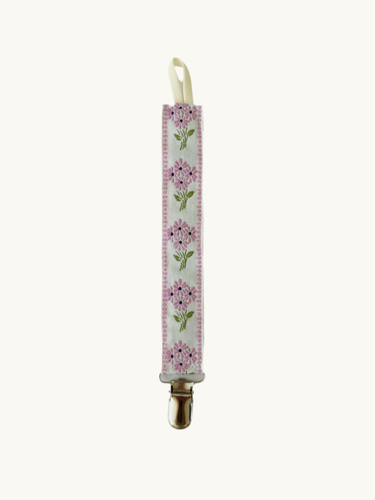 Pacifier Clip White with Light Purple Flowers